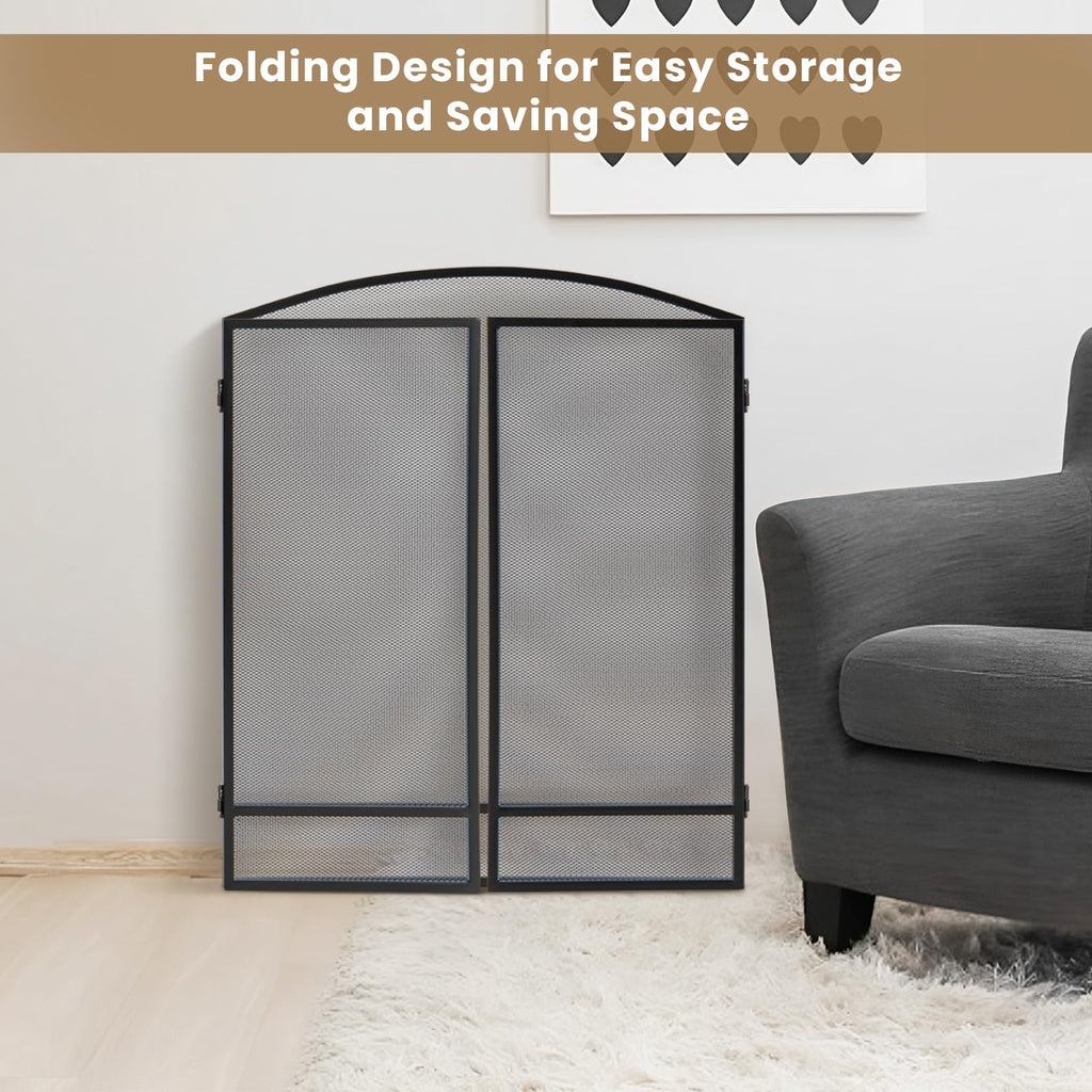 Black Wrought Iron 3 Panel Folding Fireplace Screen G518