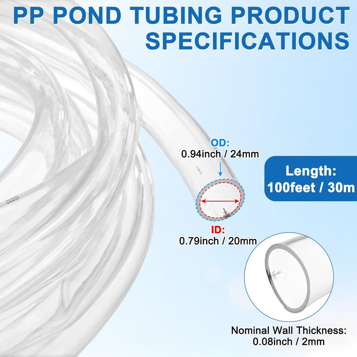 Clear 3/4" ID x 1" OD 100ft Flexible Vinyl Tubing J803884