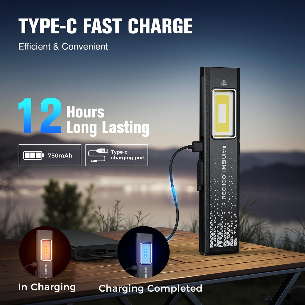 Flat EDC Rechargeable Flashlight with Magnetic Base & Clip W90317