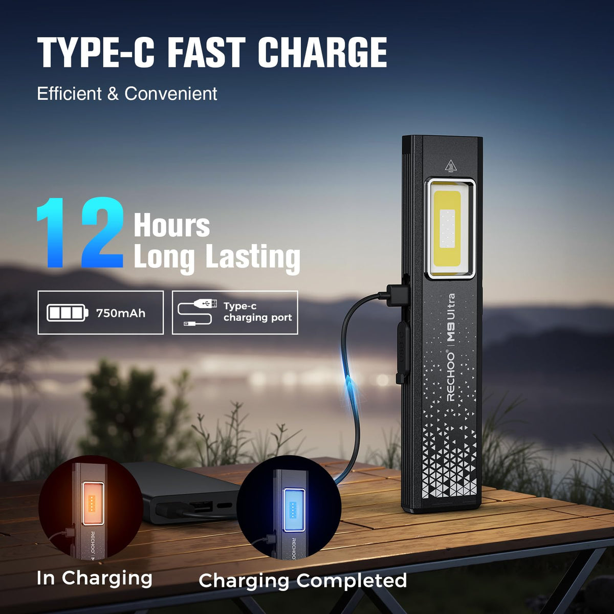 Flat EDC Rechargeable Flashlight with Magnetic Base & Clip W90317