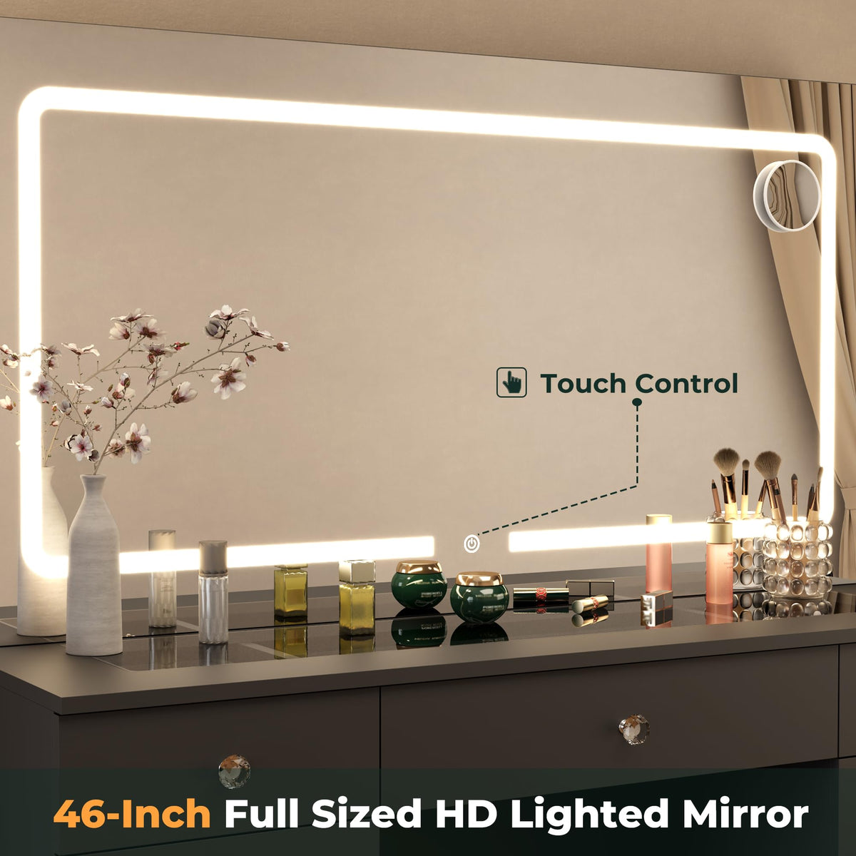 Black 11 Drawer Vanity Desk with Lighted Mirror Y735666