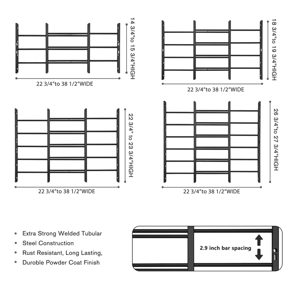 Black Adjustable Window Security Bars W509