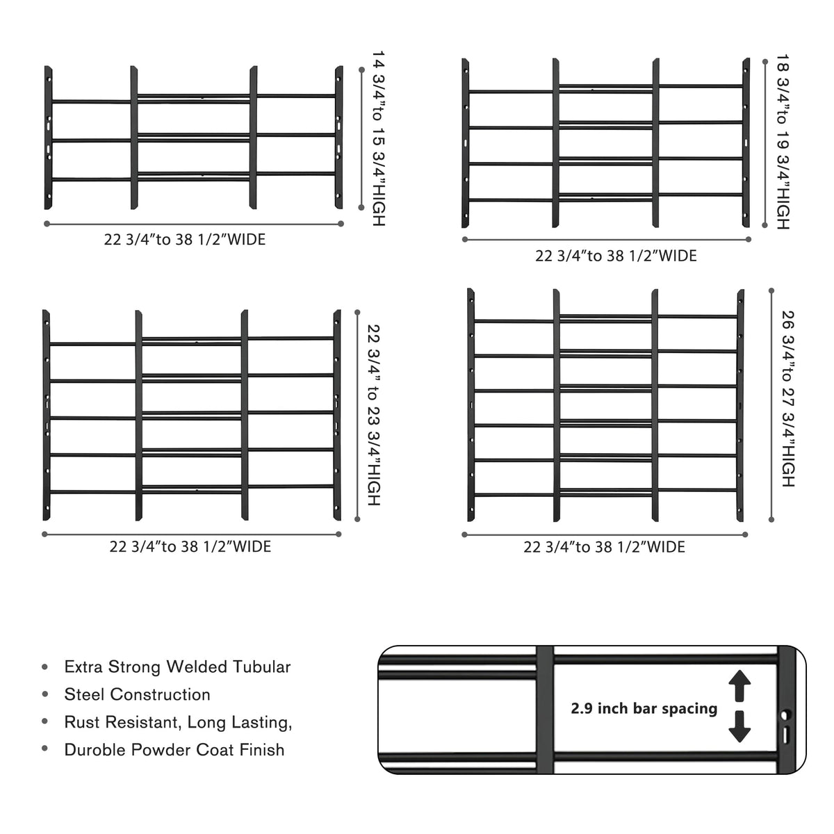 Black Adjustable Window Security Bars W509