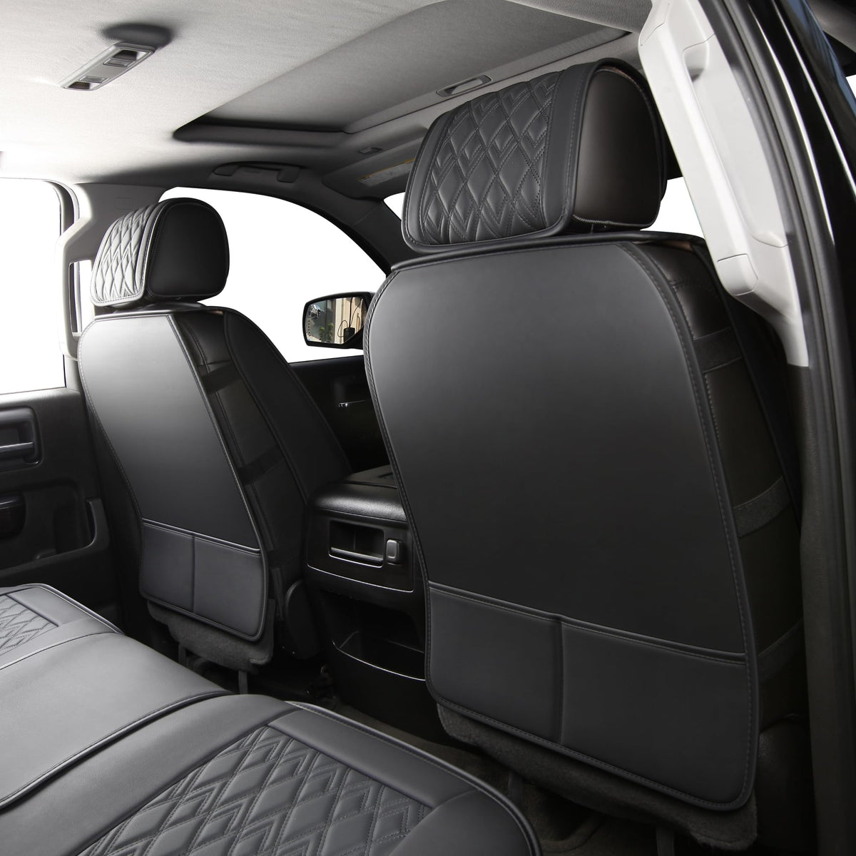 Leather Seat Covers for Chevy Silverado GMC Sierra, Custom Fit, Front Pair, Black Grey X3587