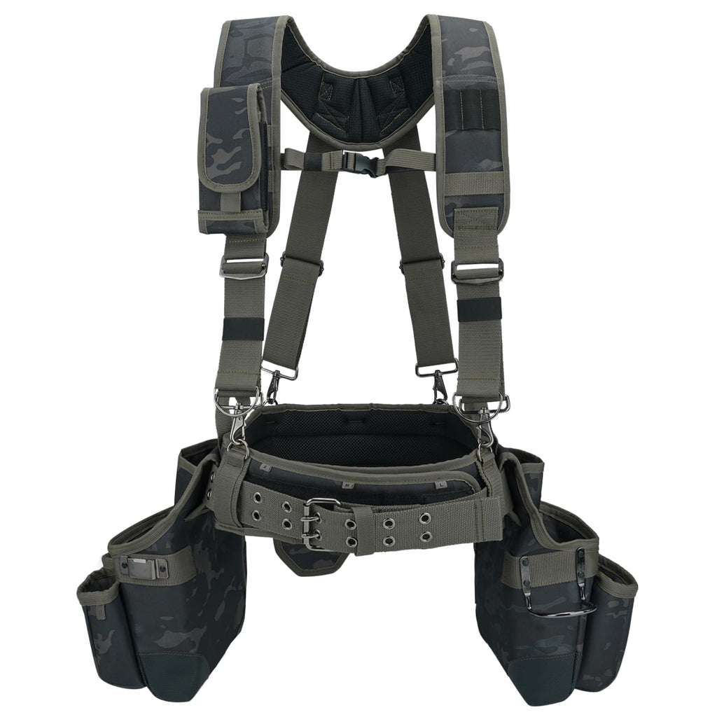 Camo Tool Belt with Suspenders Tool Pouch Organizer Heavy Duty W721456
