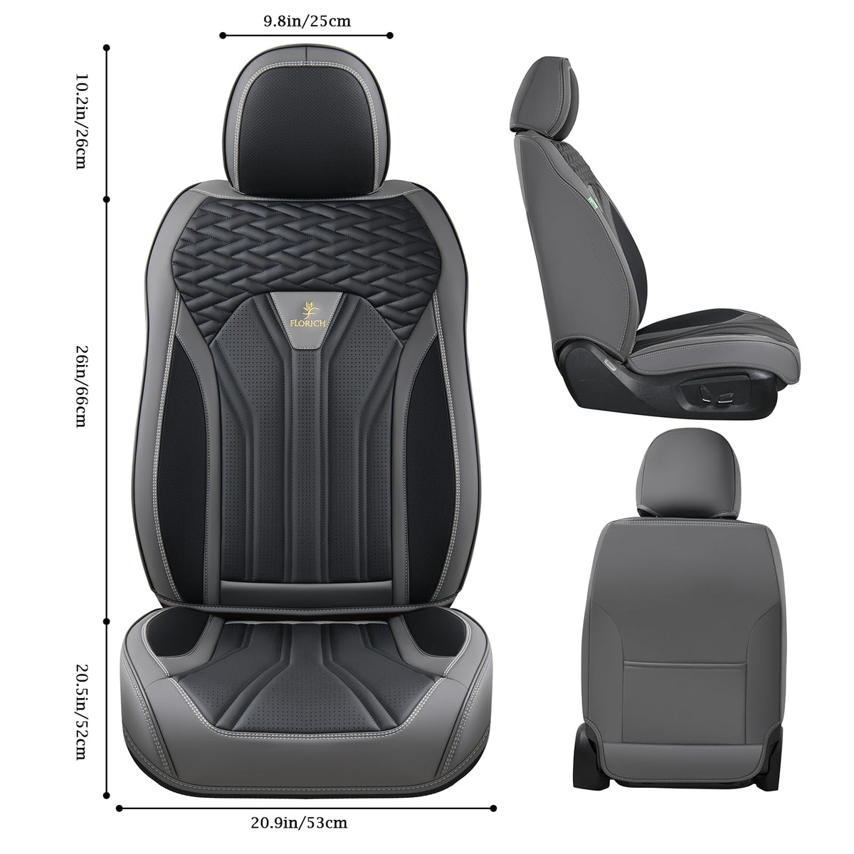 Leather Seat Covers Full Set 5 Seats Gray Black O880506