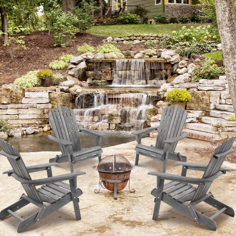 Wooden Folding Adirondack Chair Set of 2 Solid Cedar Y139