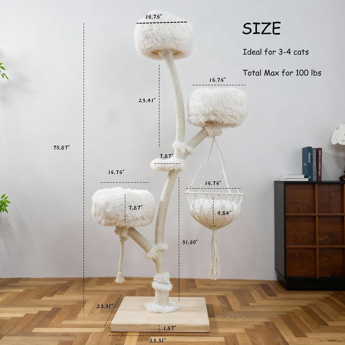 70" Multi-Level Cat Tree Tower with Plush Perches and Sisal Scratching Posts T29060