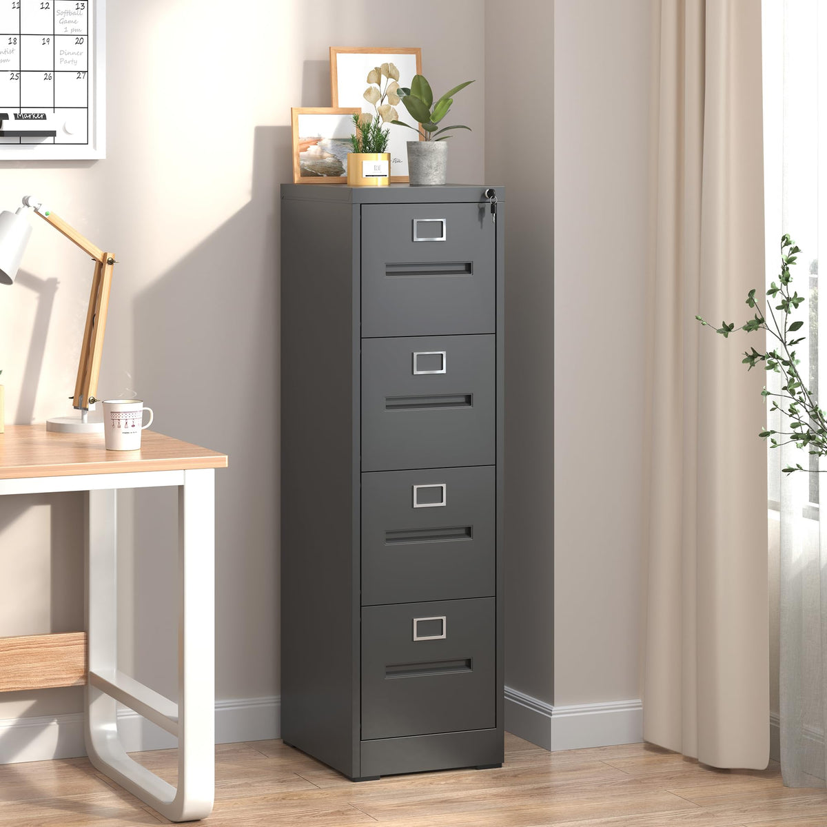 Black 4 Drawer Steel File Cabinet with Lock Z84874