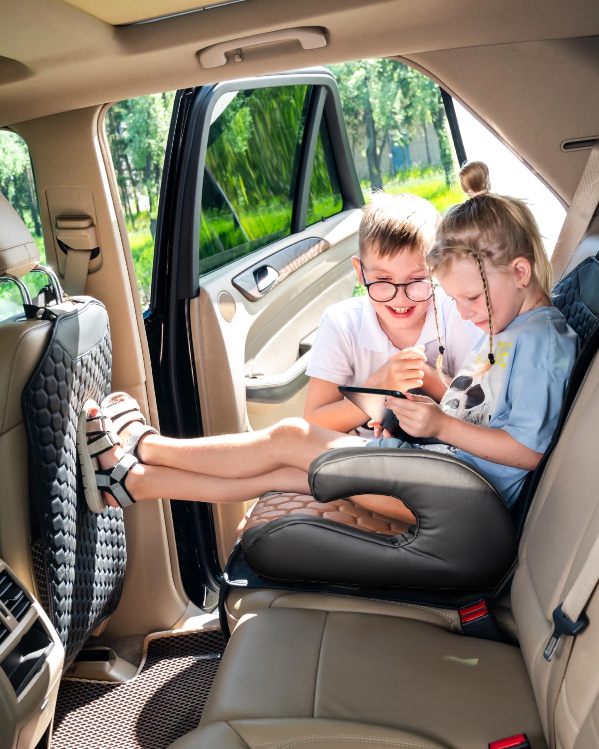 Black-Brown Backless Booster, Waterproof Seat Protector & Backseat Organizer A7734