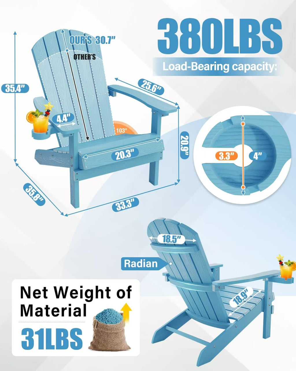 Blue Adirondack Chair with Cup Holder B8314