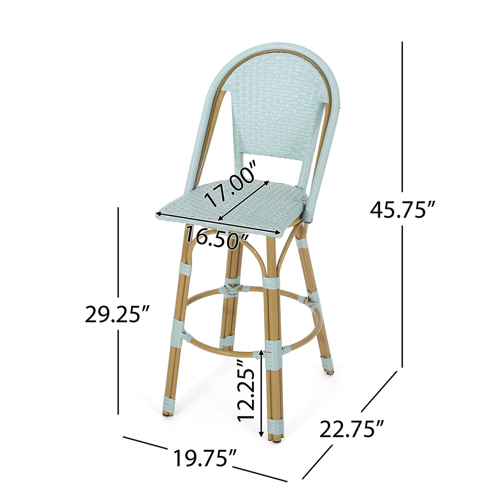 29.5" PE Rattan Aluminum Bar Stools, Set of 2, Light Teal W1976