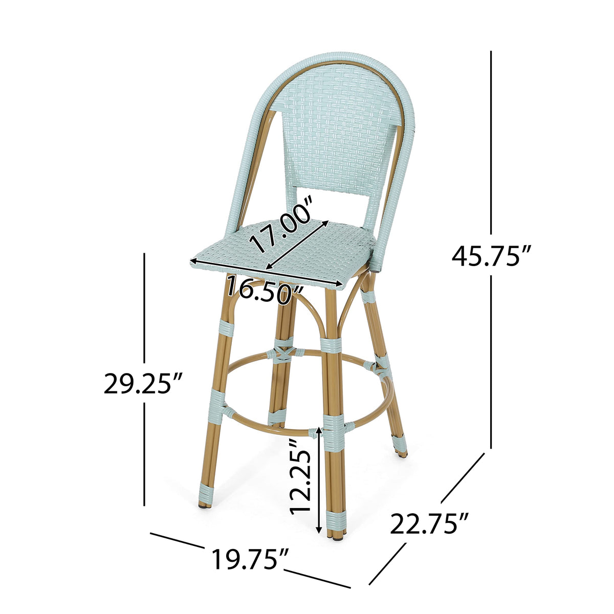 29.5" PE Rattan Aluminum Bar Stools, Set of 2, Light Teal W1976