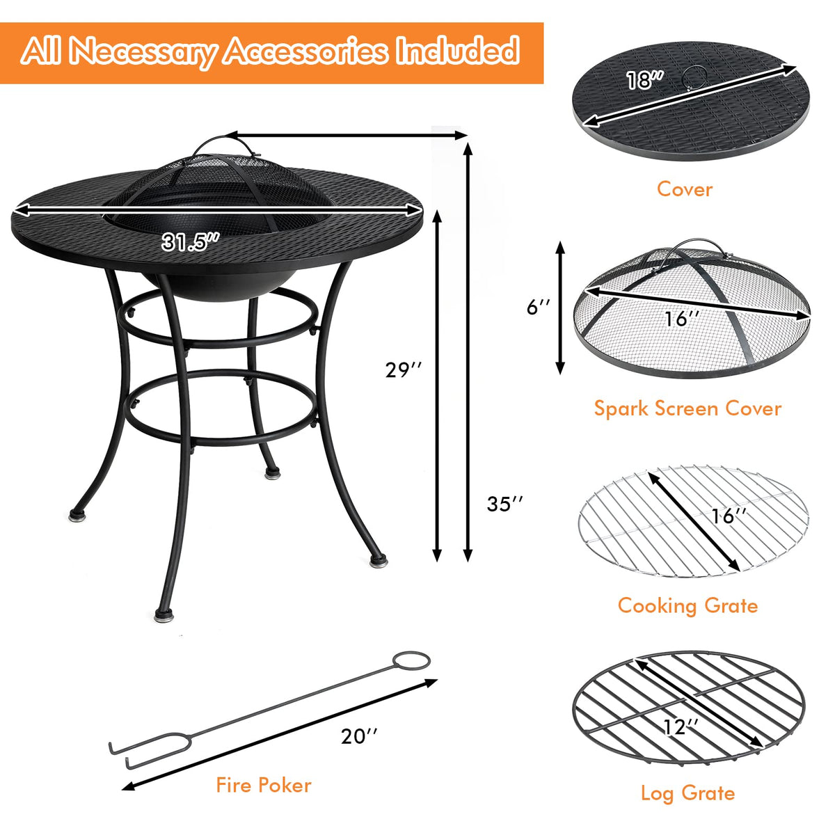 4-in-1 Outdoor Fire Pit Dining Table W479