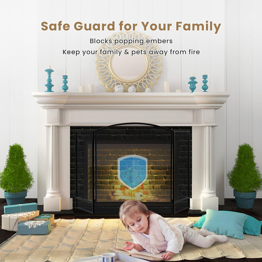 Black Wrought Iron 3 Panel Folding Fireplace Screen G518