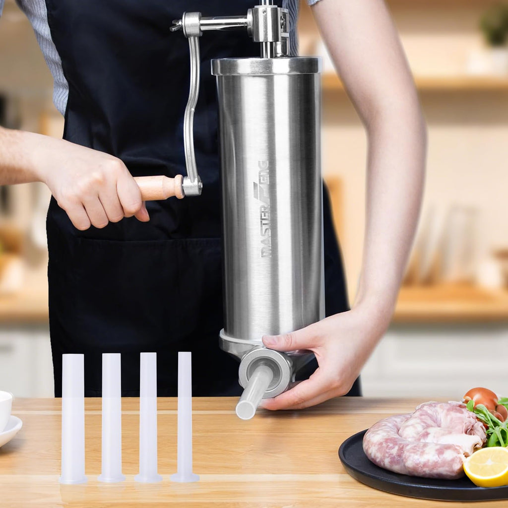 2.5 LBS Stainless Steel Sausage Stuffer with 4 Funnels I242