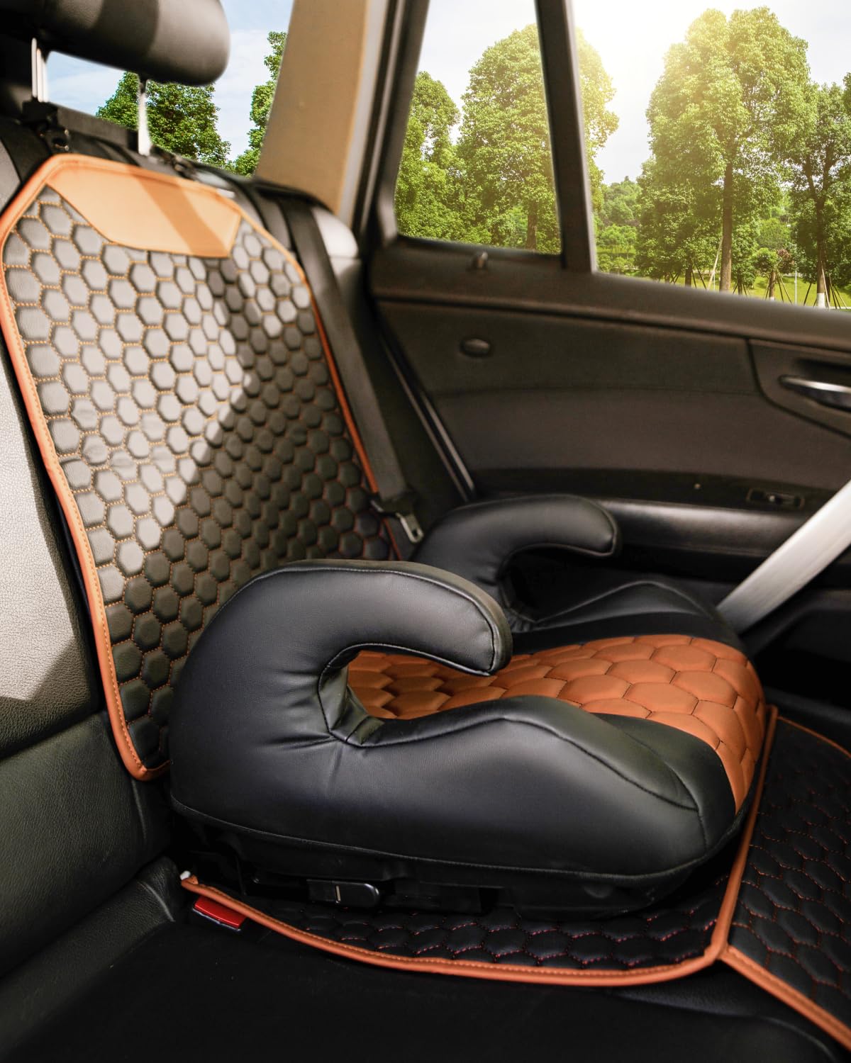 Black-Brown Backless Booster, Waterproof Seat Protector & Backseat Organizer A7734