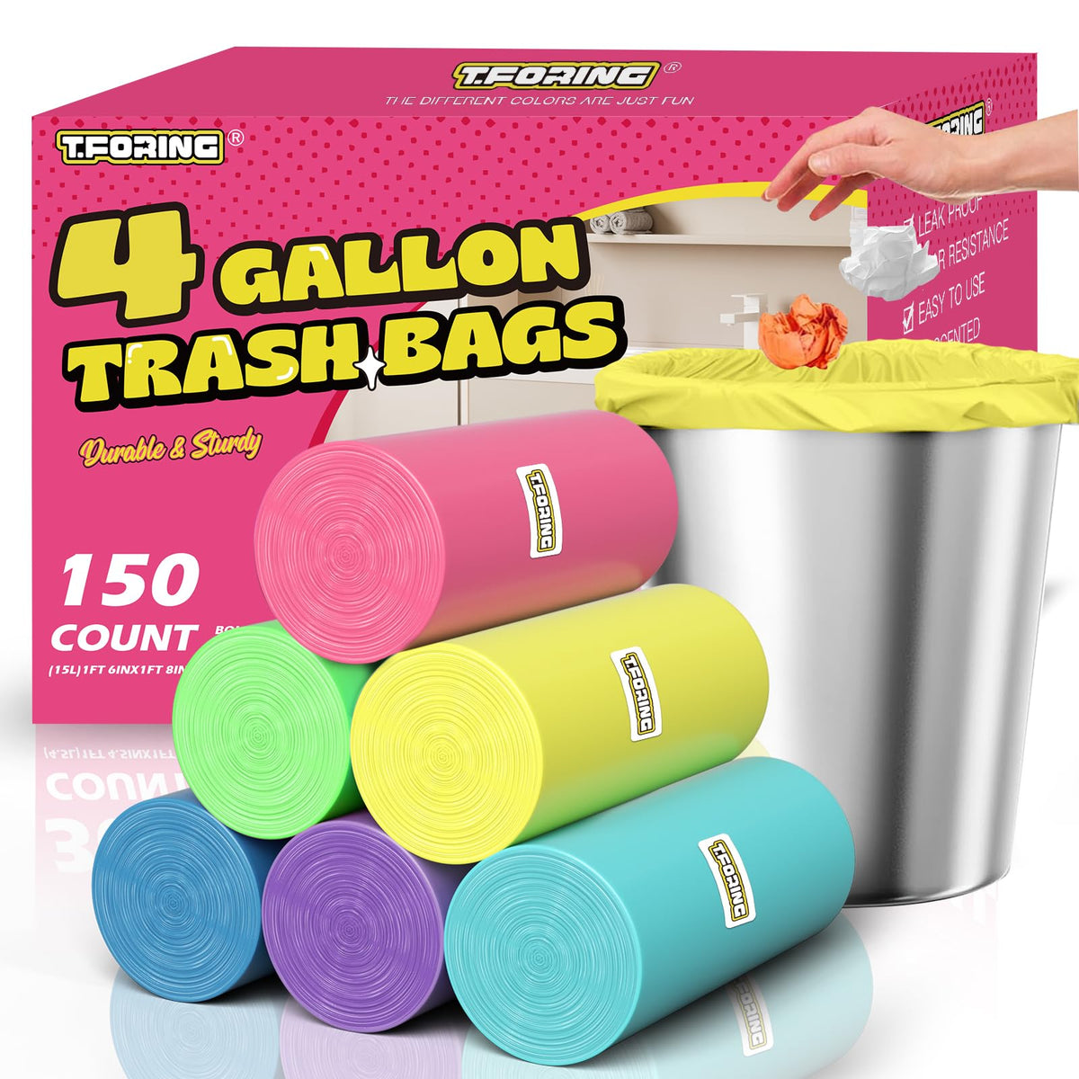 4 Gallon 0.86 Mil Unscented 150 Count Small Trash Bags X498