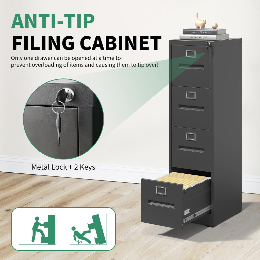 Black 4 Drawer Steel File Cabinet with Lock Z84874