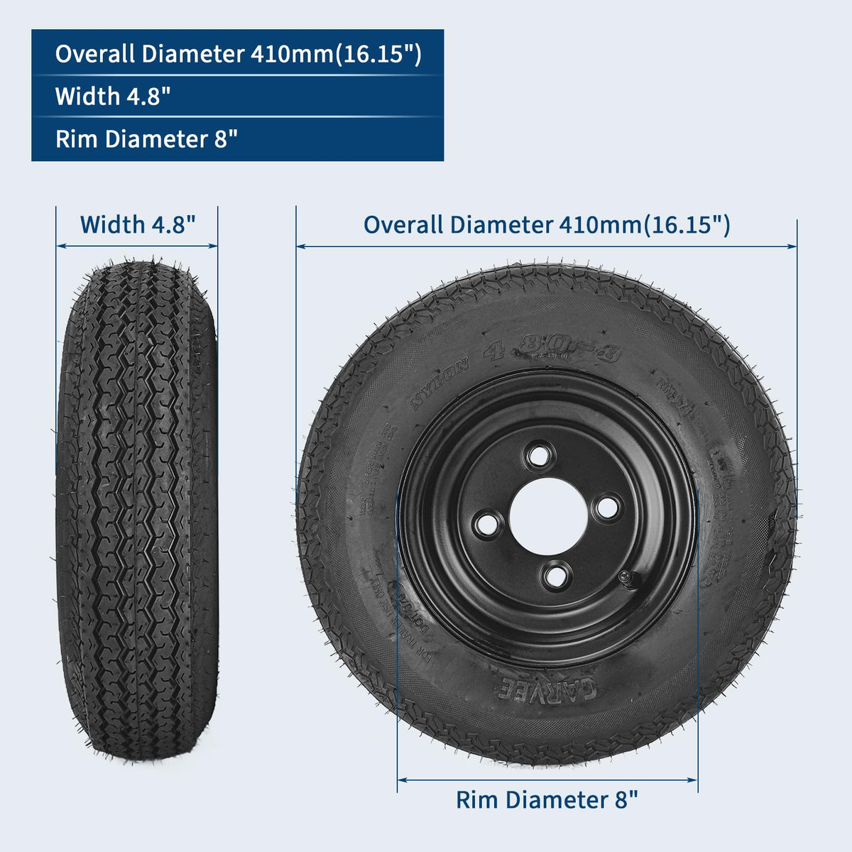 2-Pack Trailer Tire on Rim 4.80-8 4 Lug Black N8783