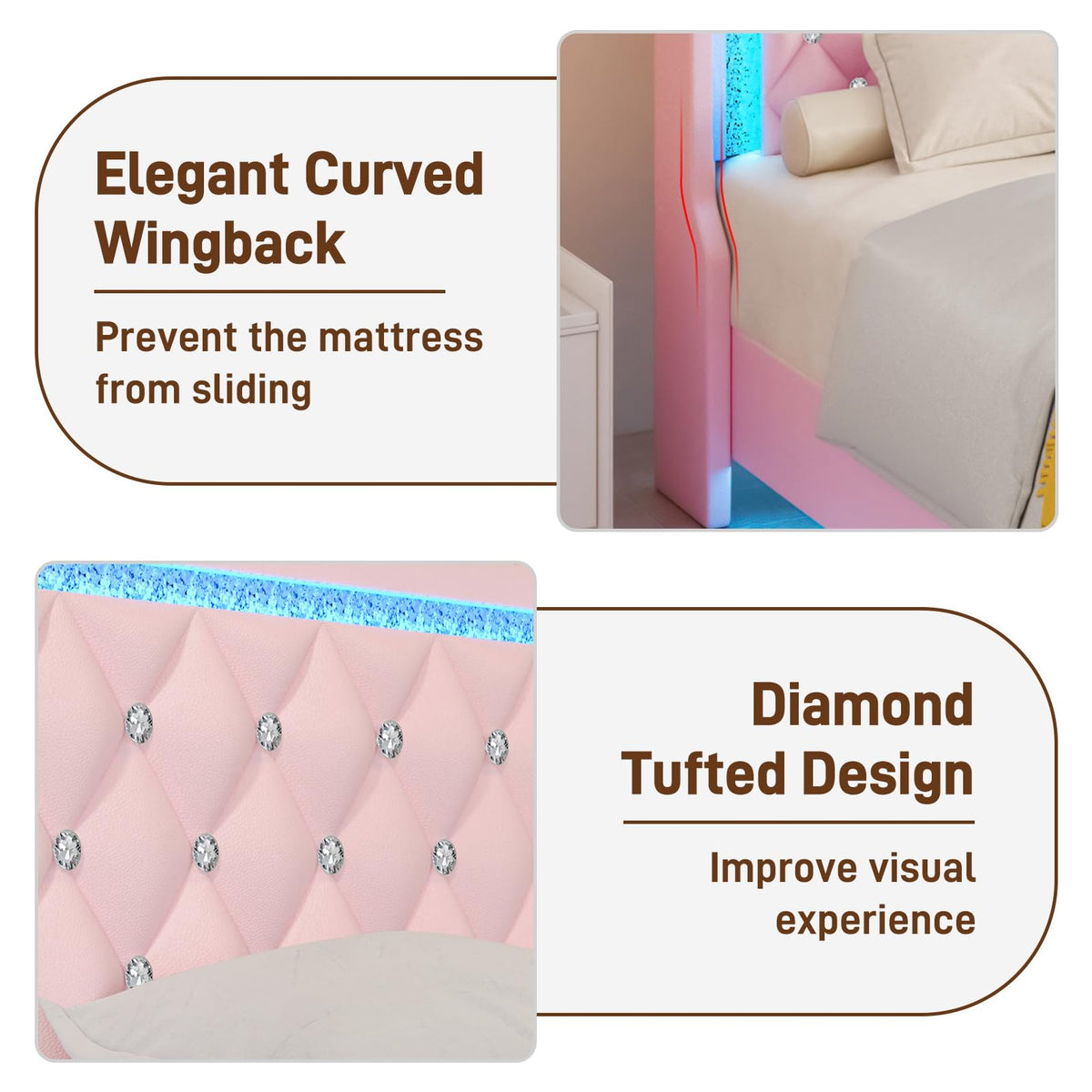 Pink Upholstered Full Size Bed Frame with Storage Headboard and 2 Drawers G76974