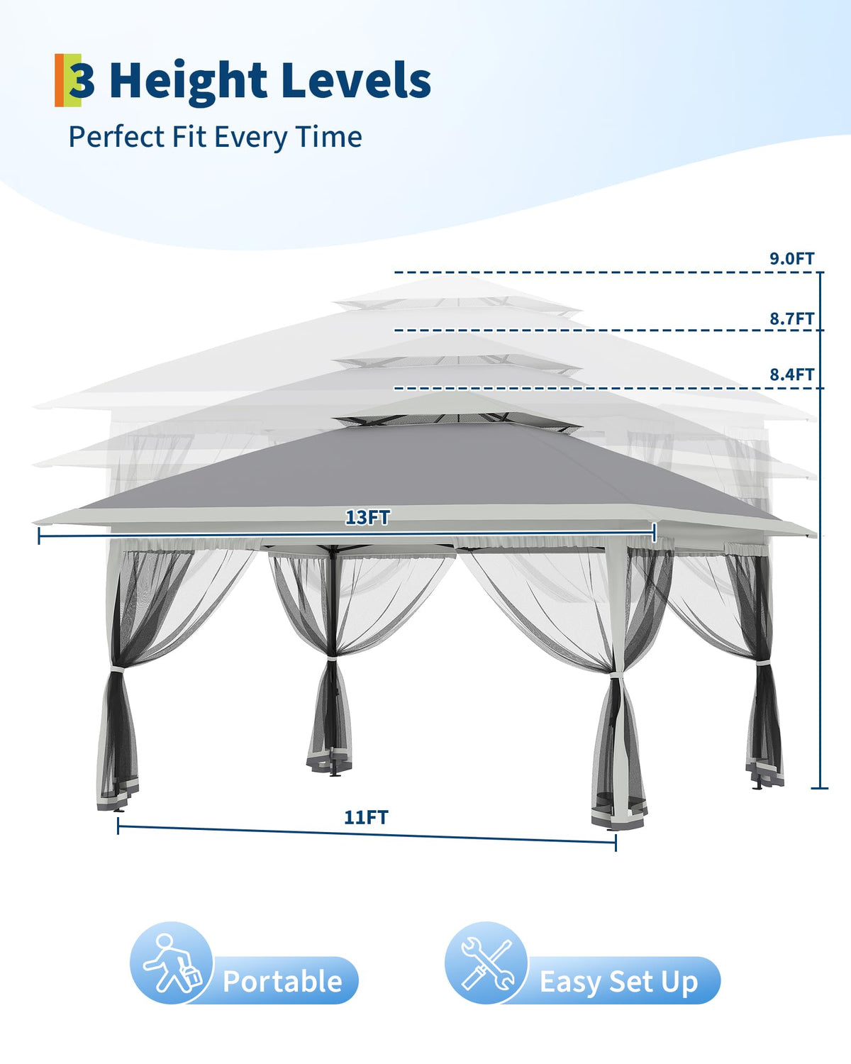 13x13FT Pop Up Gazebo with Mosquito Netting, Grey H154105