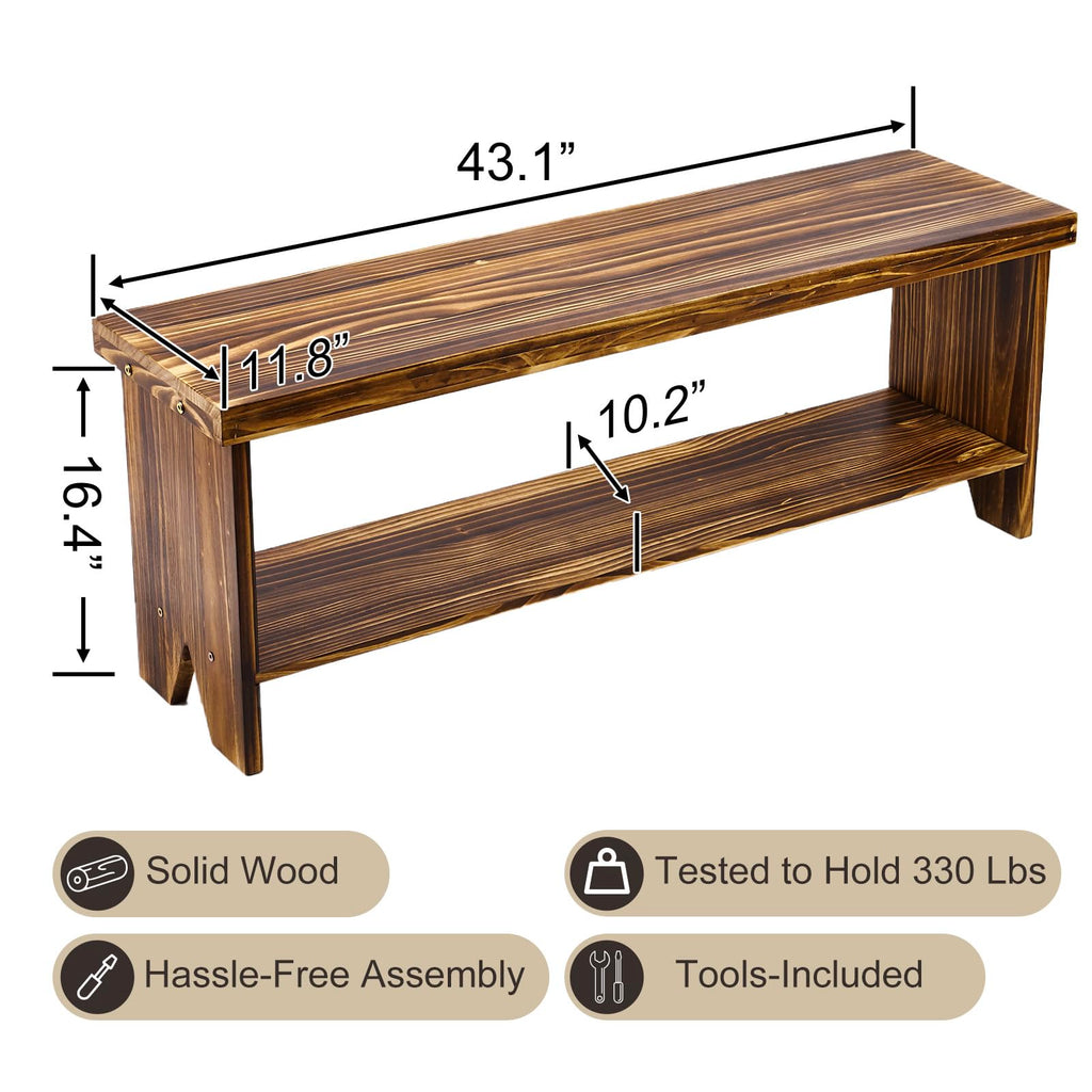 Solid Wood Entryway Bench with Storage Shelf V47566