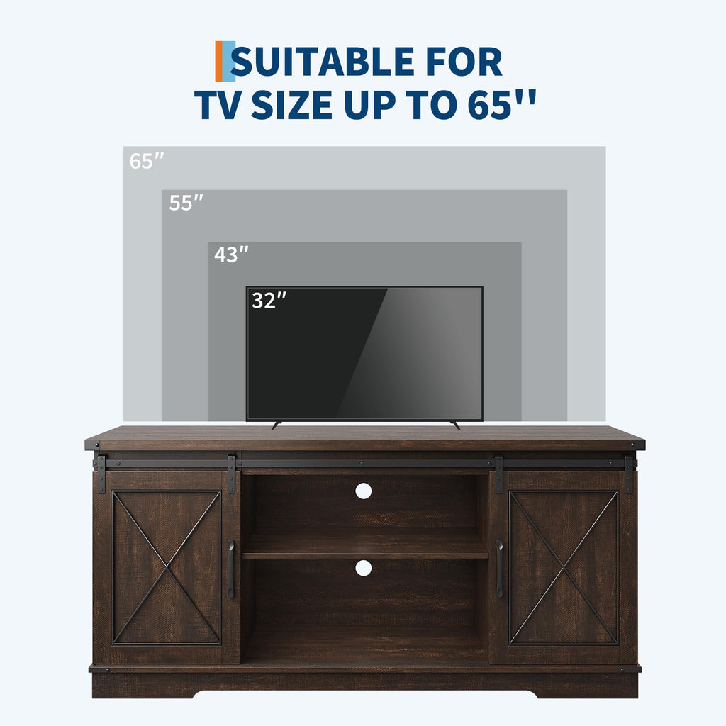 Farmhouse TV Stand with Sliding Barn Doors for 65 Inch TV B60310