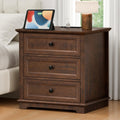 Cherry 3 Drawer Wood Nightstand with Charging Station U1394