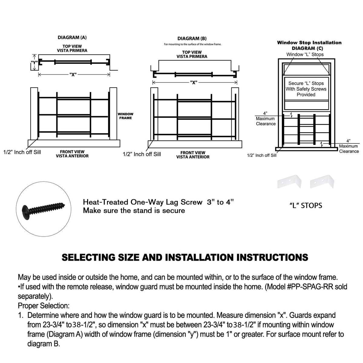 Black Adjustable Window Security Bars W509