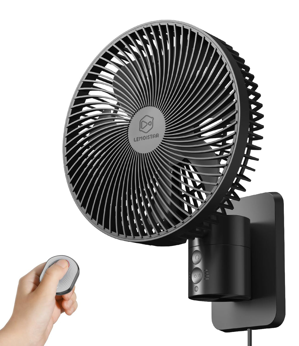 8 Inch Wall Mounted Fan with Remote Control, 4 Speeds, Black R3907