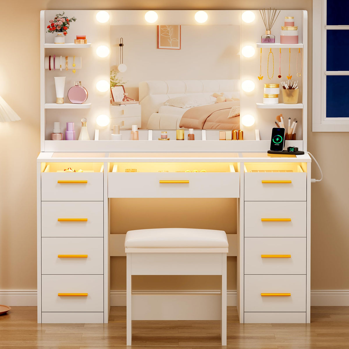 Large Vanity Desk with Mirror and Lights L642