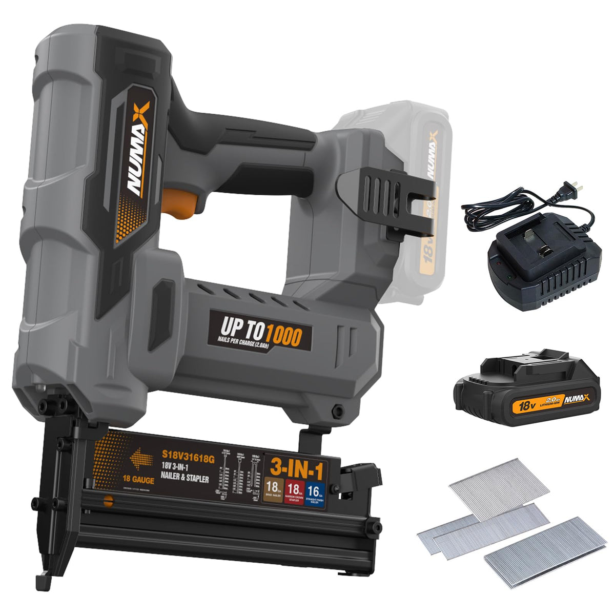 18V Cordless 3-in-1 Nail Gun Kit E1456