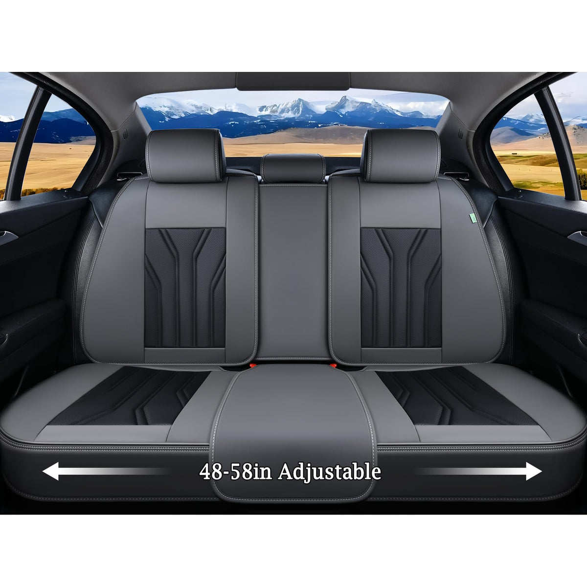 Leather Seat Covers Full Set 5 Seats Gray Black O880506