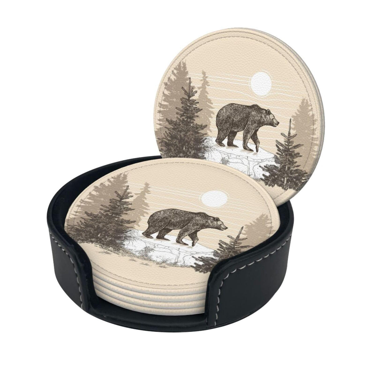 6 Pcs Leather Coasters with Holder A936302