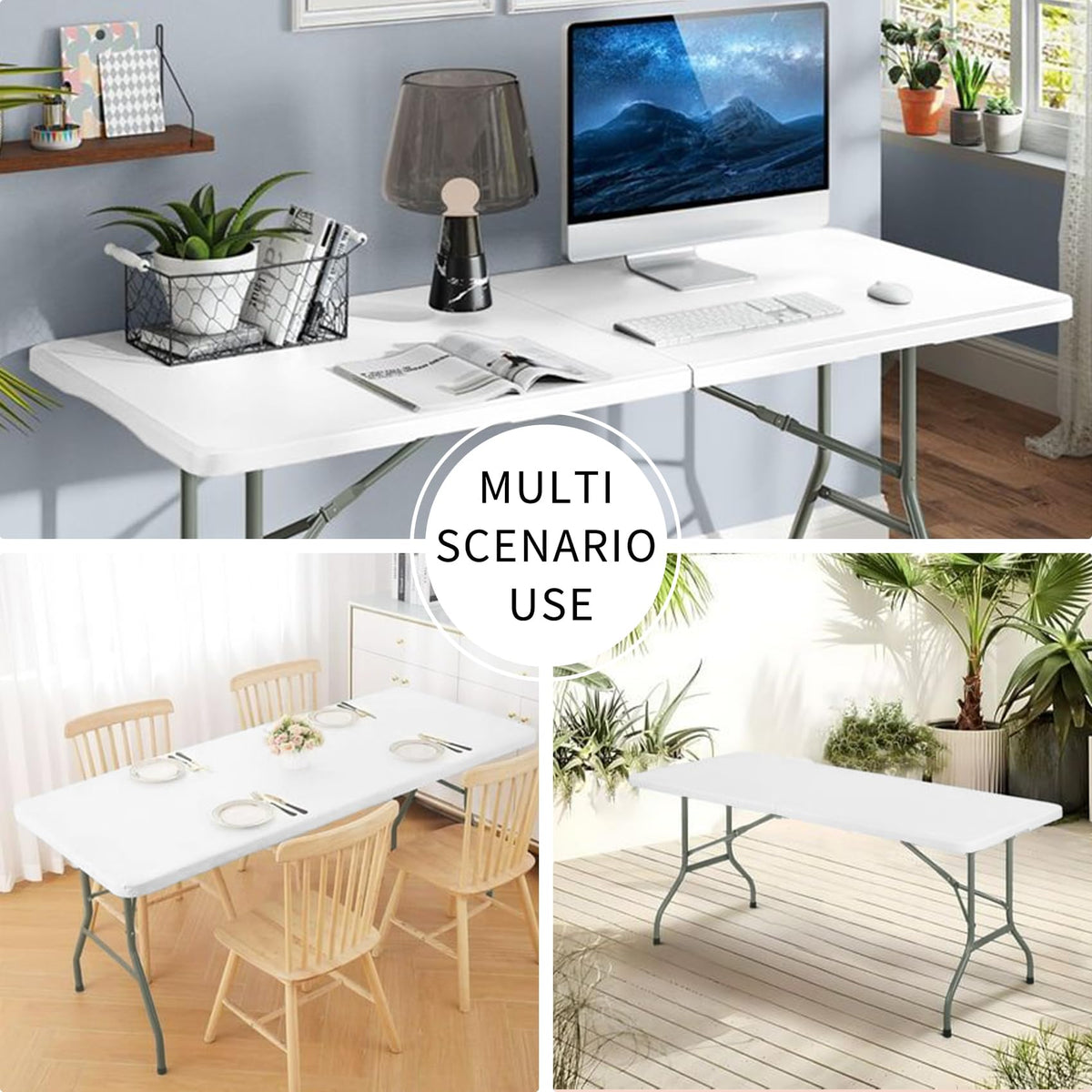 Set of 2 Lightweight 6FT Rectangular Plastic Folding Tables with Steel Legs K69984