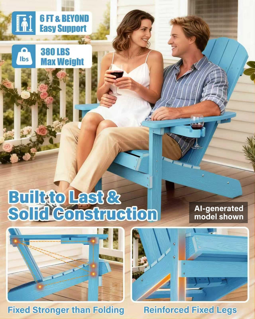 Blue Adirondack Chair with Cup Holder B8314