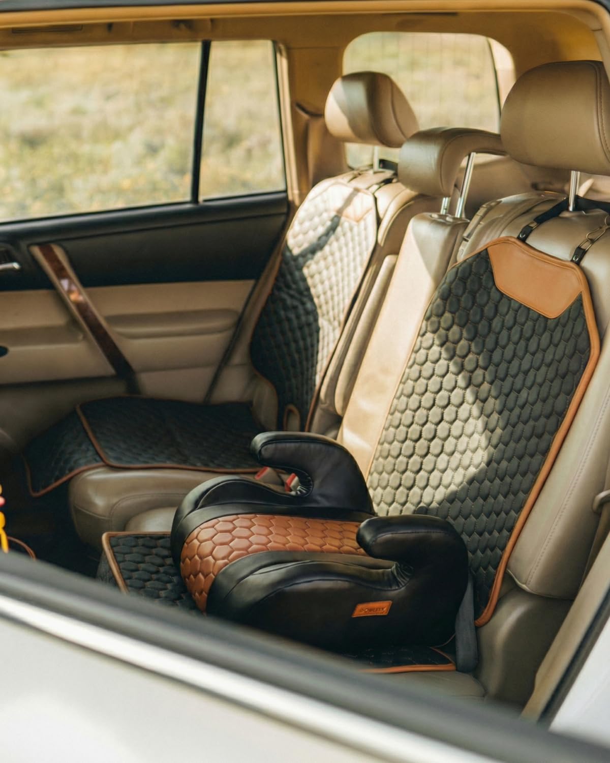 Black-Brown Backless Booster, Waterproof Seat Protector & Backseat Organizer A7734