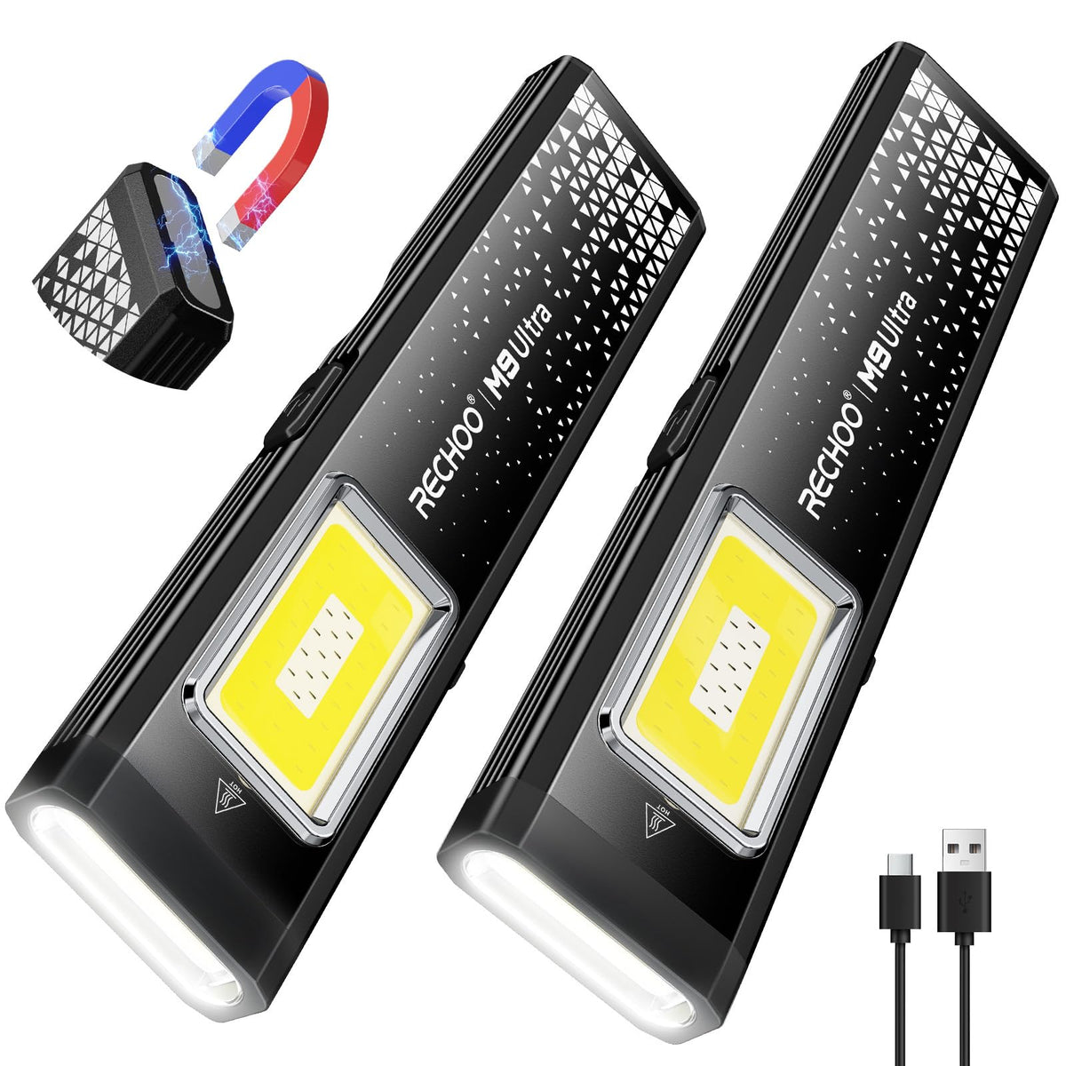 Flat EDC Rechargeable Flashlight with Magnetic Base & Clip W90317