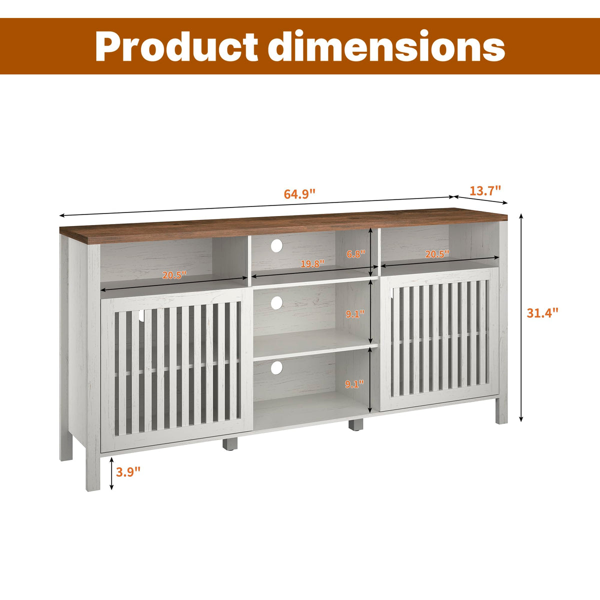 White TV Stand with Grille Doors and Adjustable Shelves U922341