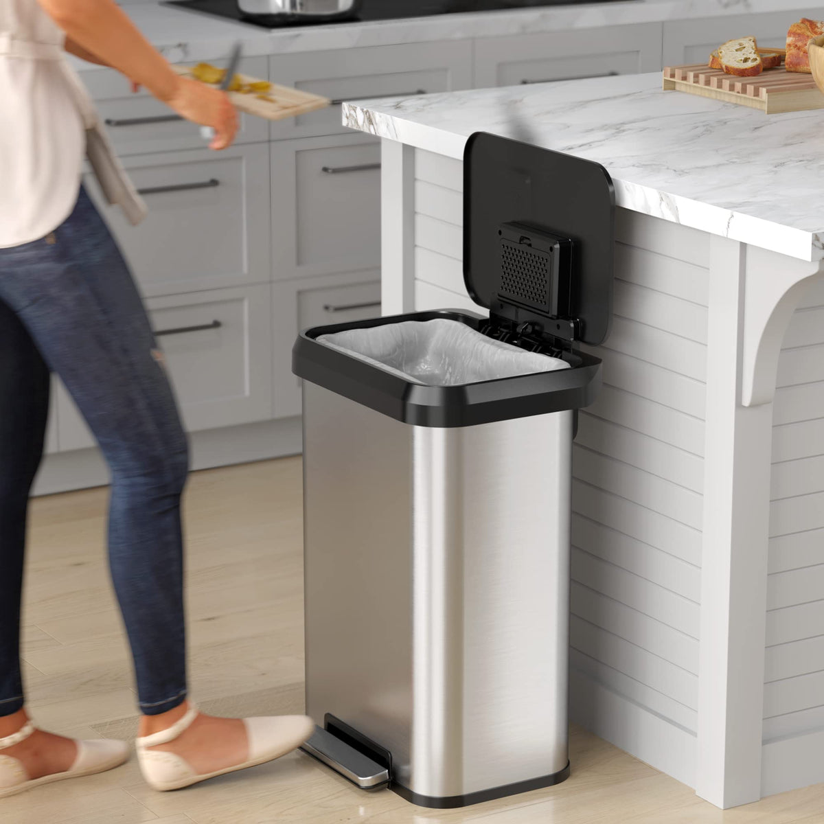 13.2 Gallon Stainless Steel Step Trash Can V17265