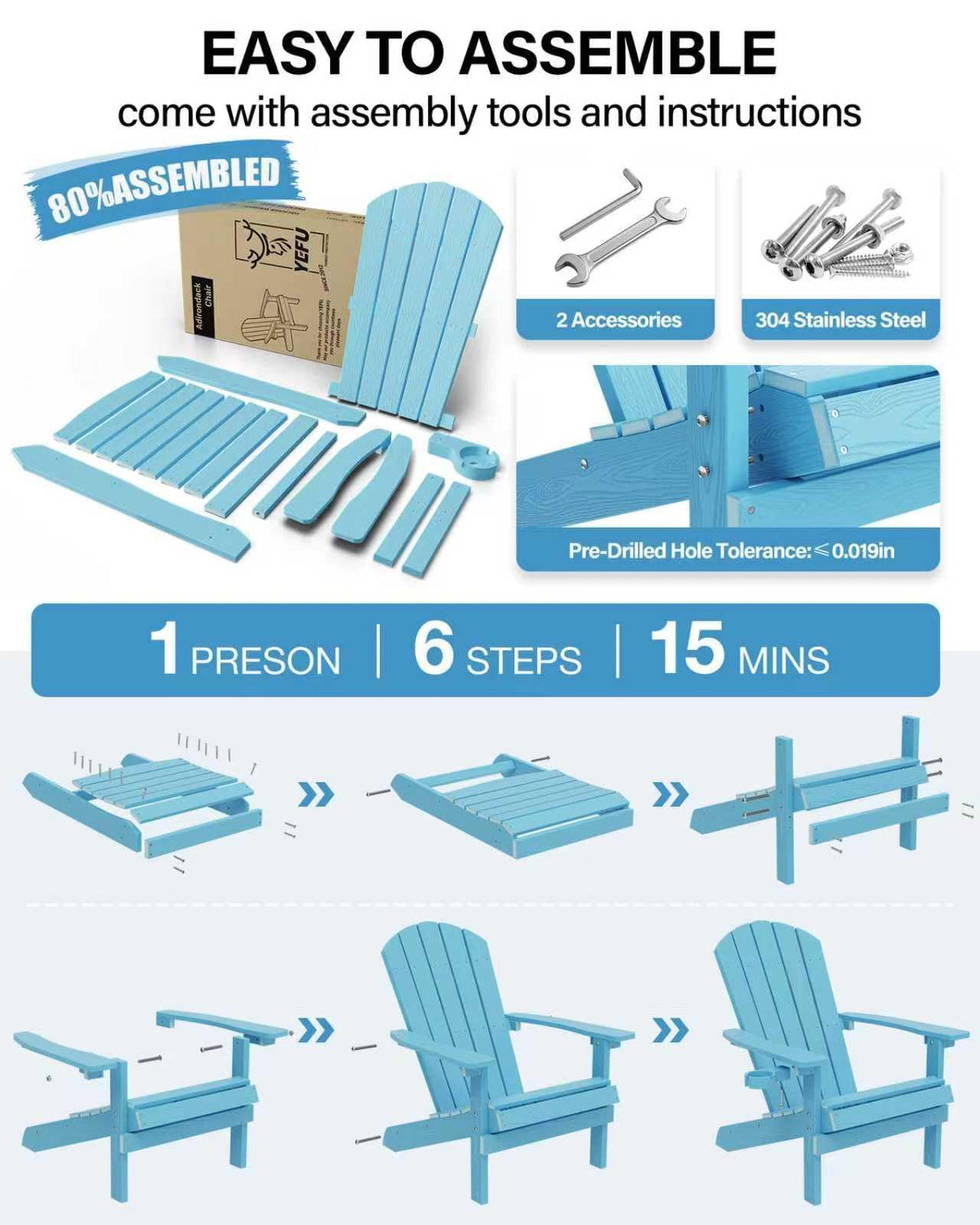 Blue Adirondack Chair with Cup Holder B8314