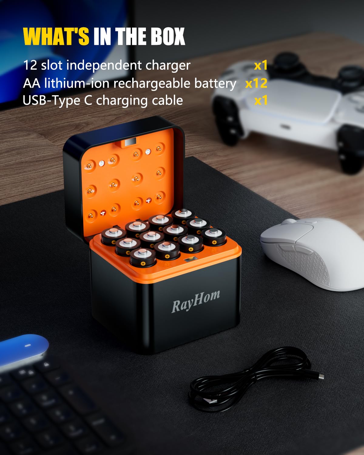 12 Pack Rechargeable AA Lithium Batteries with Charger F267