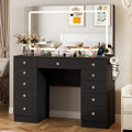 Black 11 Drawer Vanity Desk with Lighted Mirror Y735666