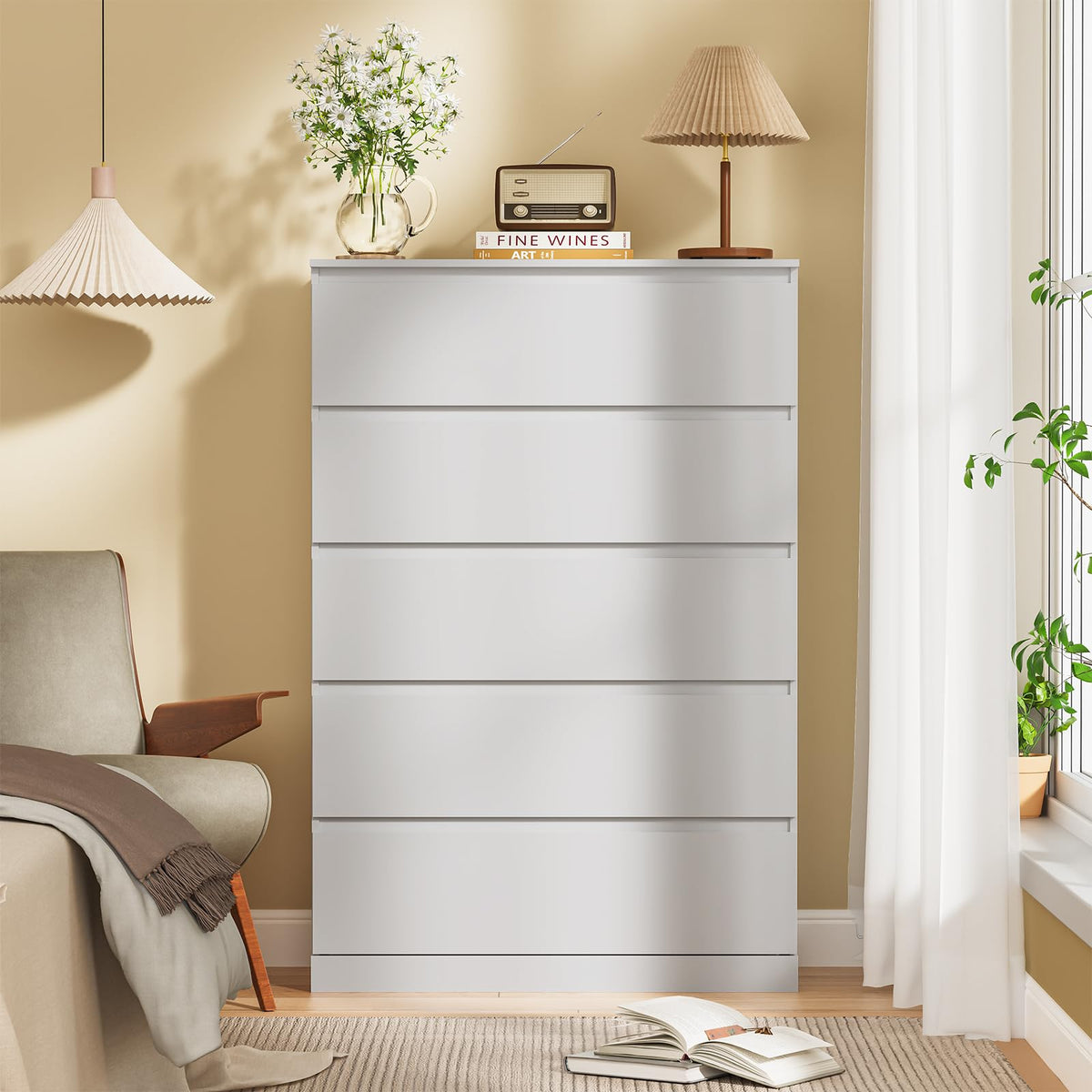 White 5 Drawer Dresser X3547