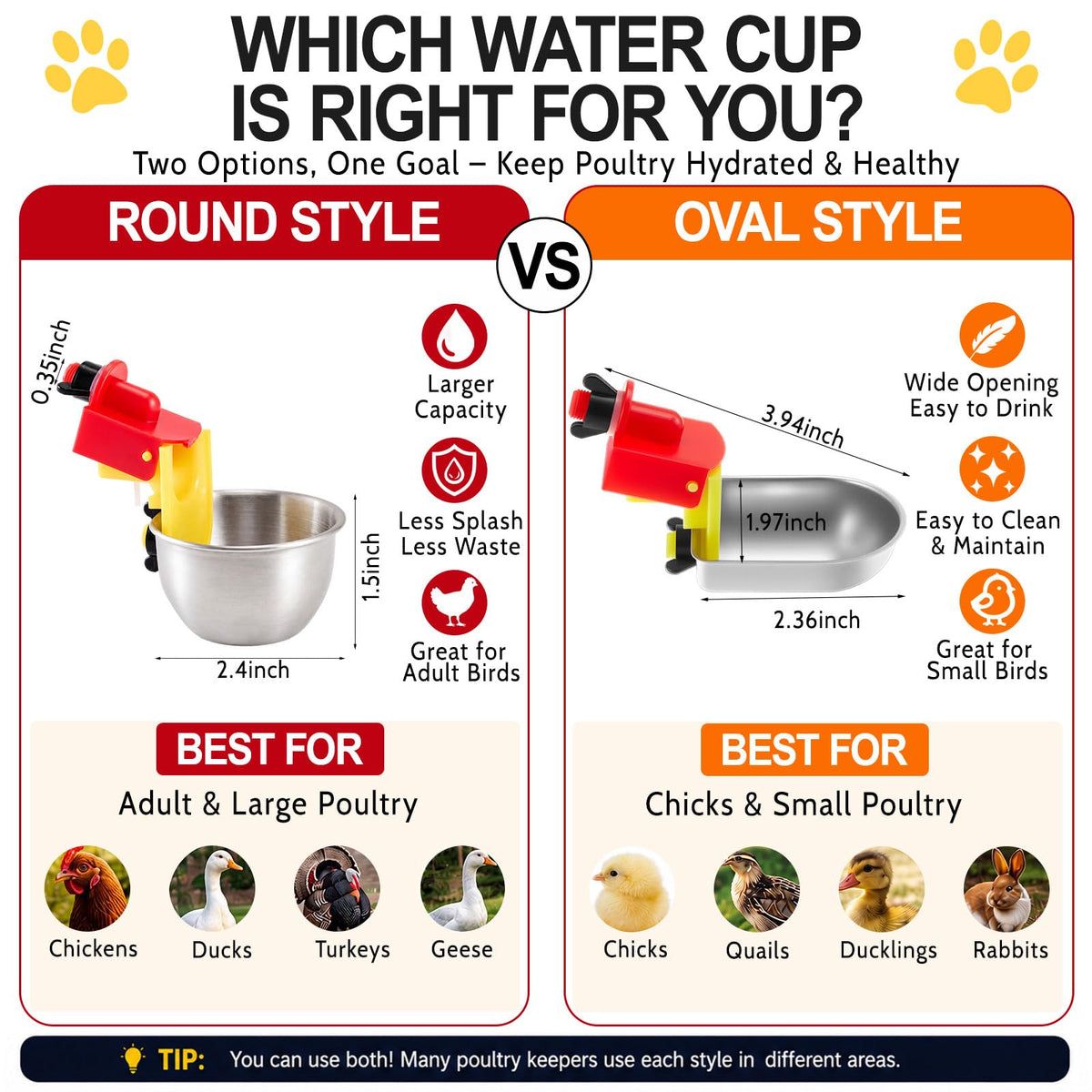 8 Pack Stainless Steel Auto Fill Chicken Waterer Cups Q949578