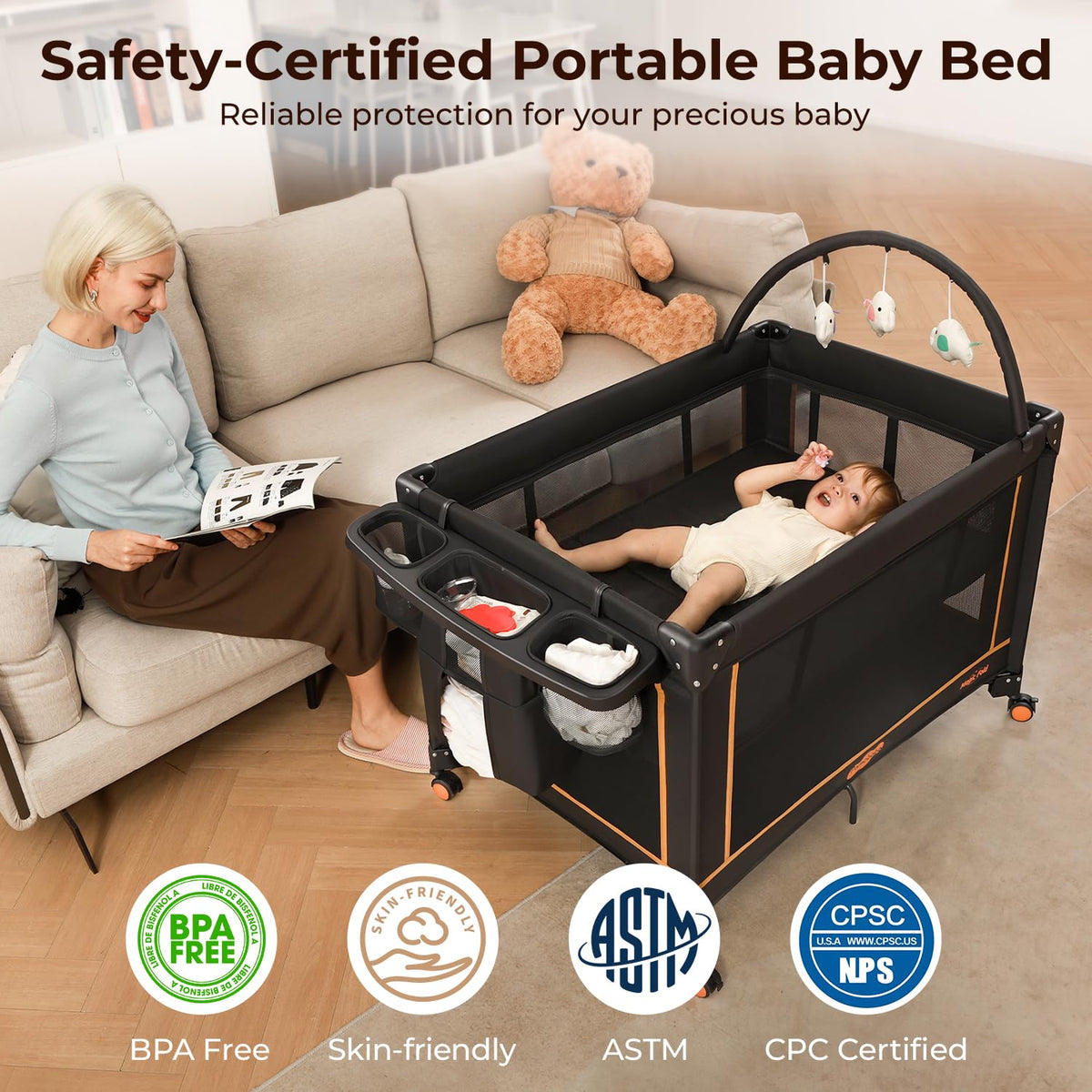 Portable Foldable Playard with Mattress and Storage Bag E202