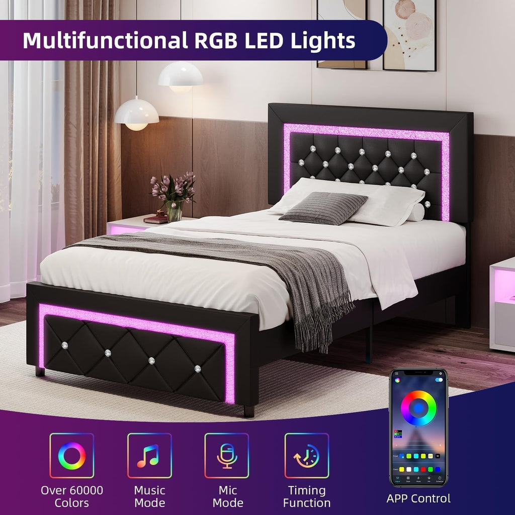 Twin Bed Frame with LED Lights A16761