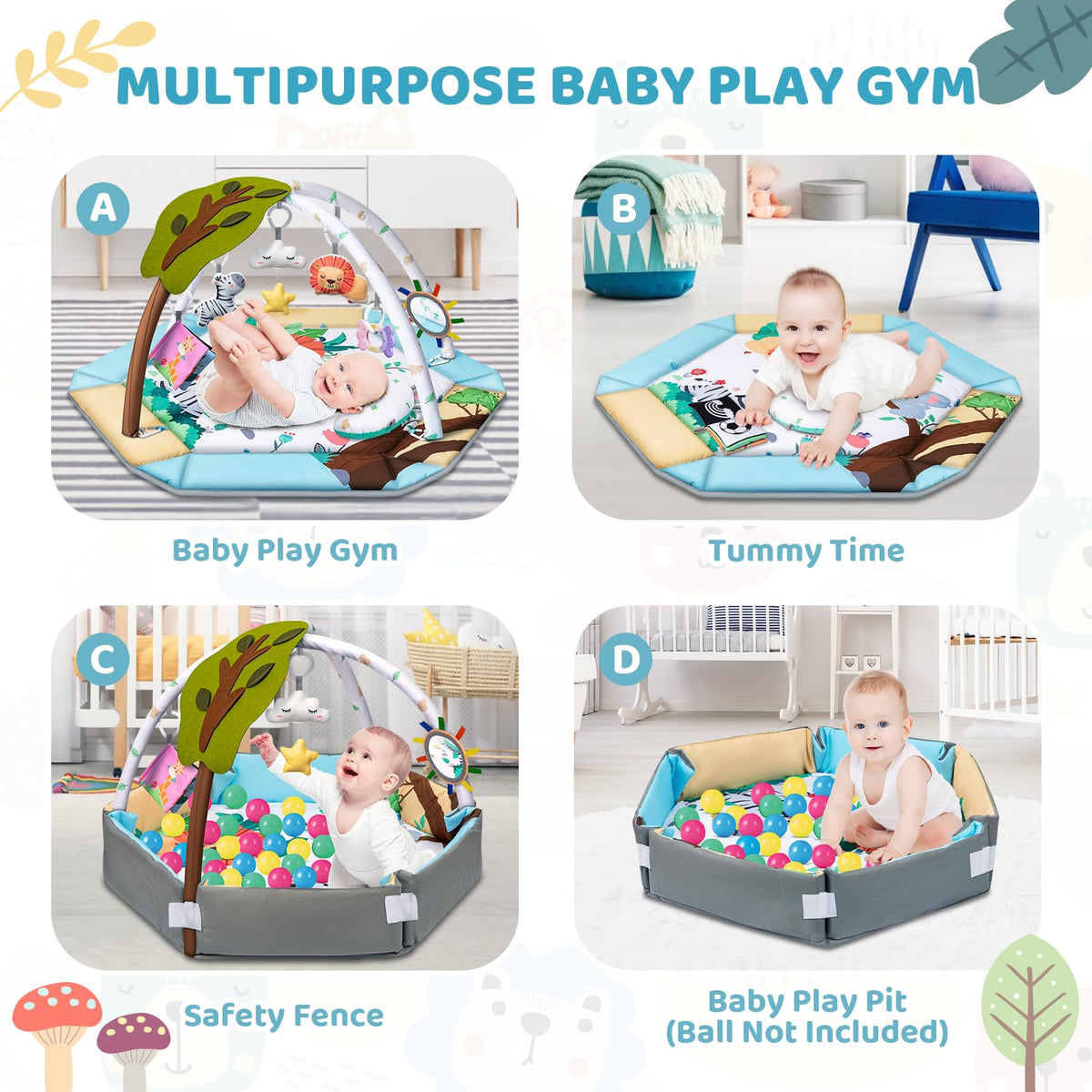 8-in-1 Tummy Time Play Mat & Ball Pit with 6 Toys P53603