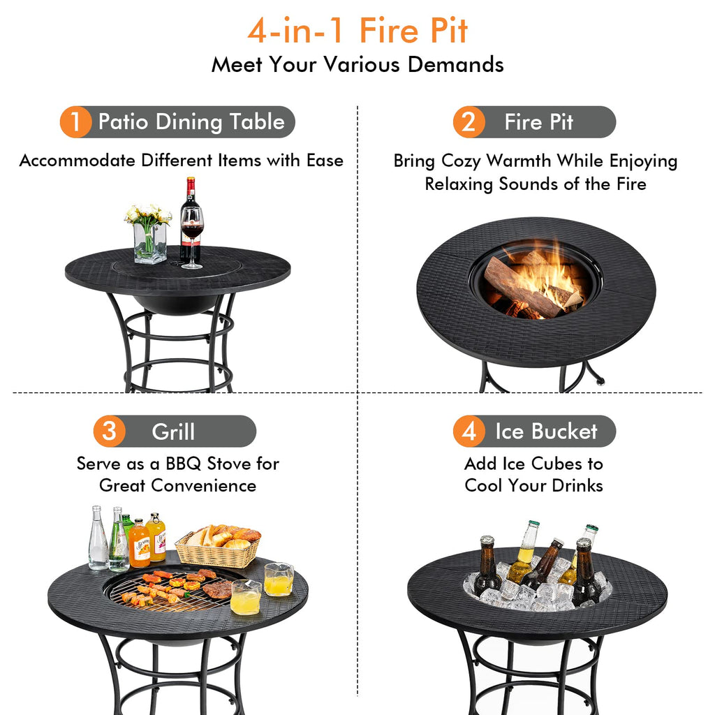 4-in-1 Outdoor Fire Pit Dining Table W479